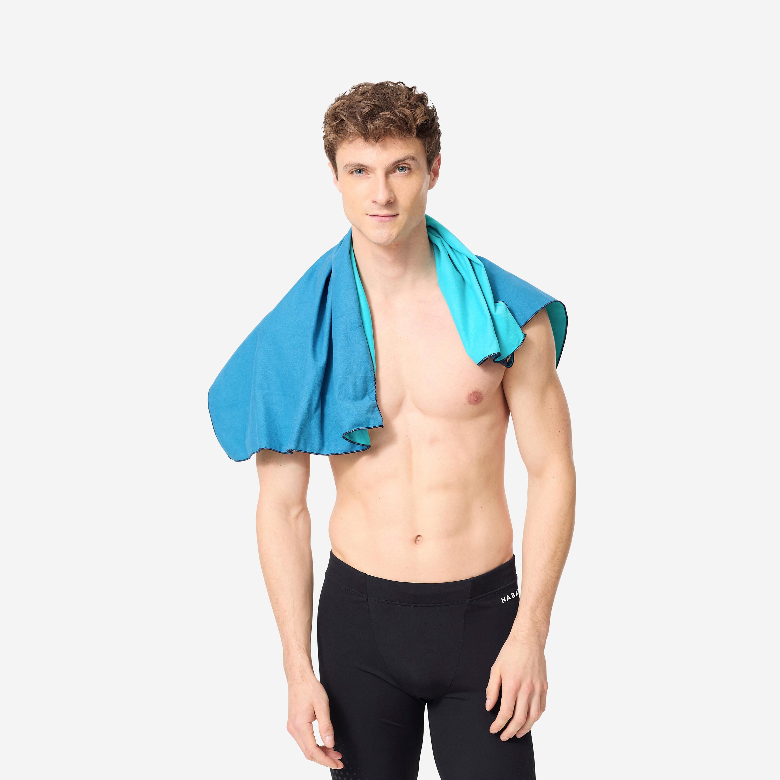 Çift Taraflı Mikrofiber Havlu - M Boy - Mavi / Yeşil 60 X 80 cm