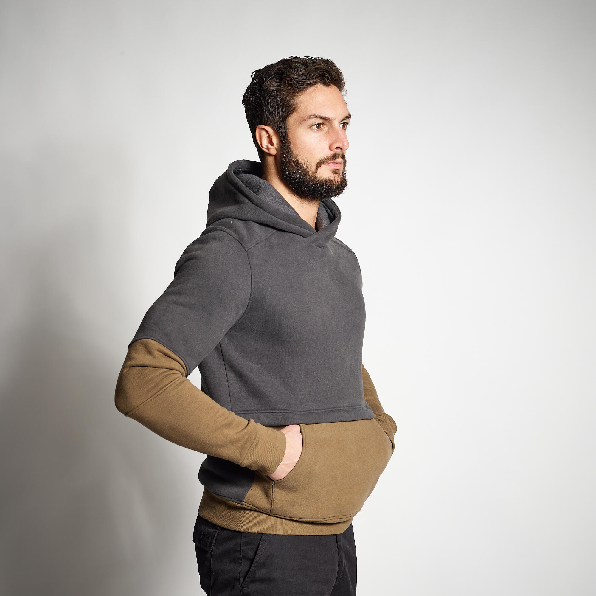 هودی مردانه - بژ - مناسب شکار و طبیعتنگری - مدل 500 Erkek Kapüşonlu Sweatshirt - Bej - Avcılık ve Doğa Gözlemi - 500