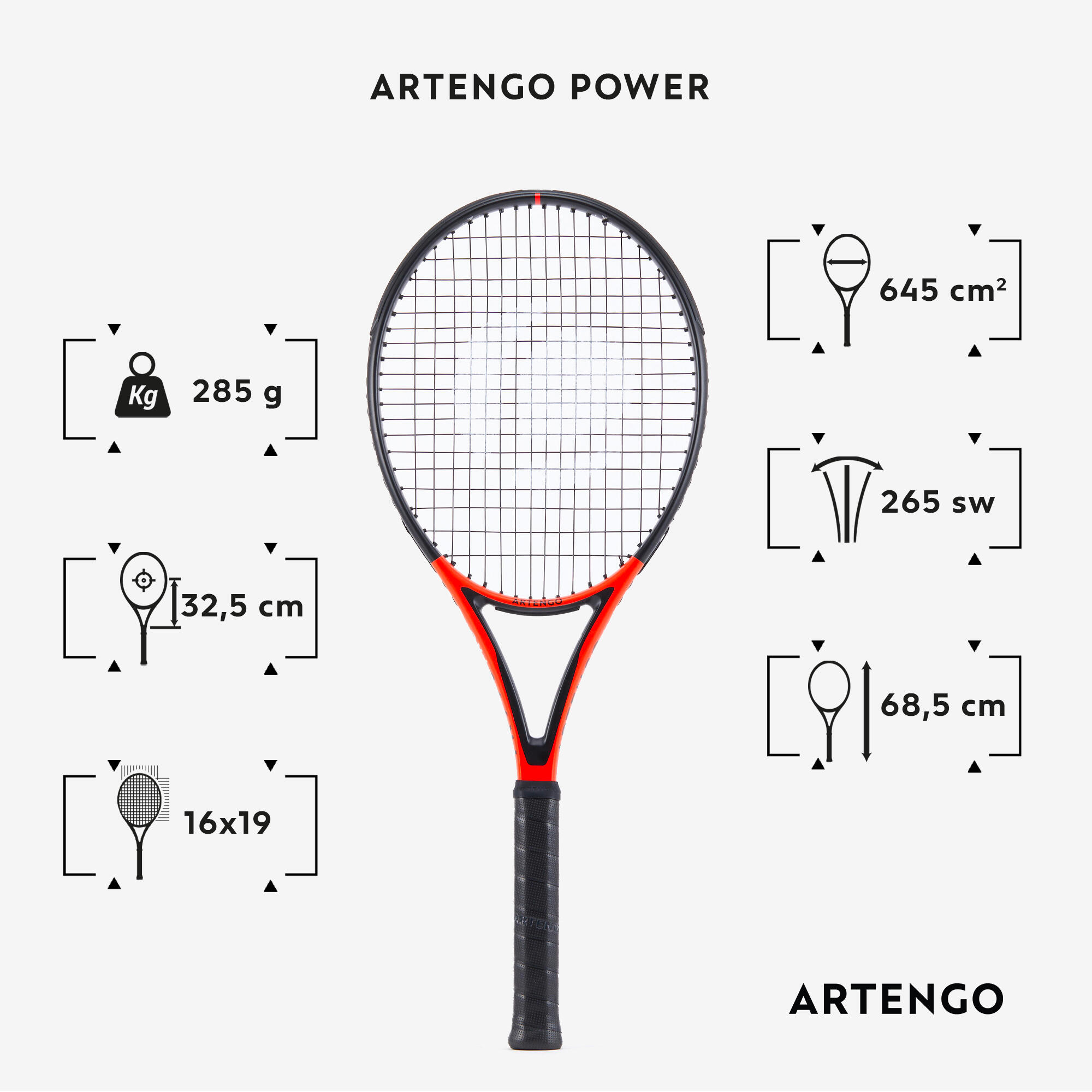 راکت تنیس بزرگسالان ARTENGO مدل TR990 POWER – ۲۸۵ گرم