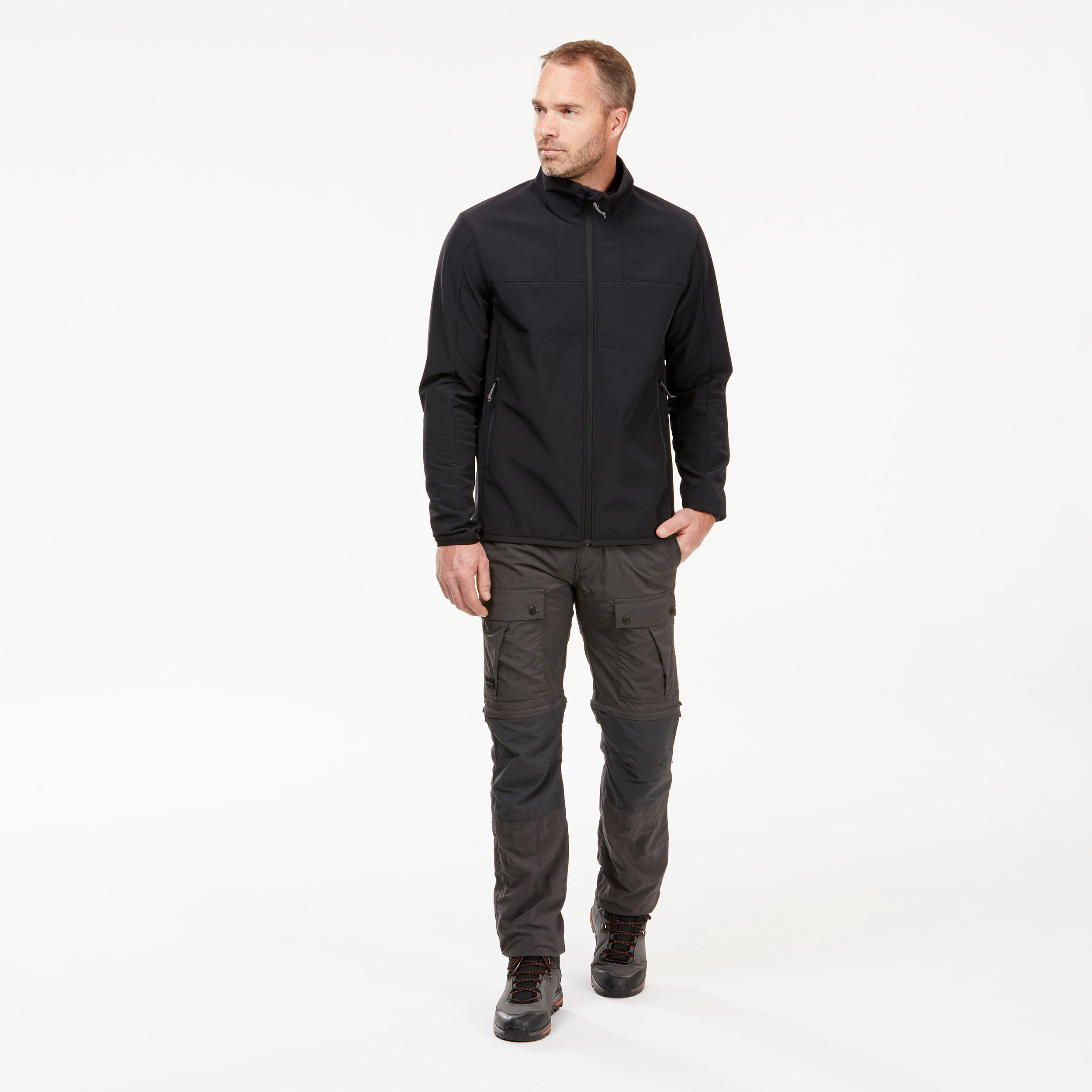 Erkek Outdoor Trekking Rüzgar Kesen Softshell Mont - Siyah - MT100