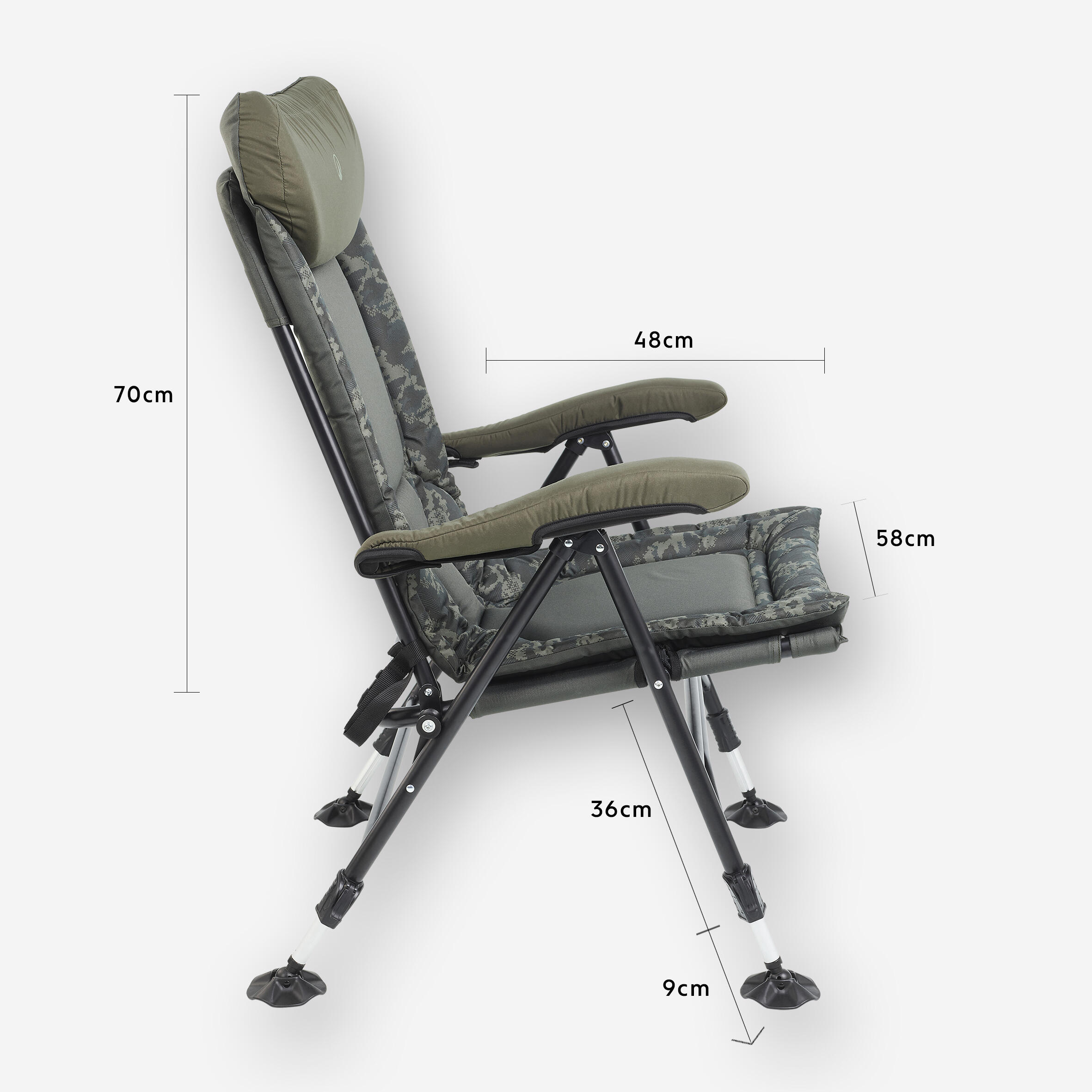 صندلی کمپینگ تاشو با پشتی قابل تنظیم - ماهیگیری - 900 Ultra Comfort Yatırılabilir Katlanabilir Kamp Sandalyesi - Balıkçılık - 900 Ultra Konfor