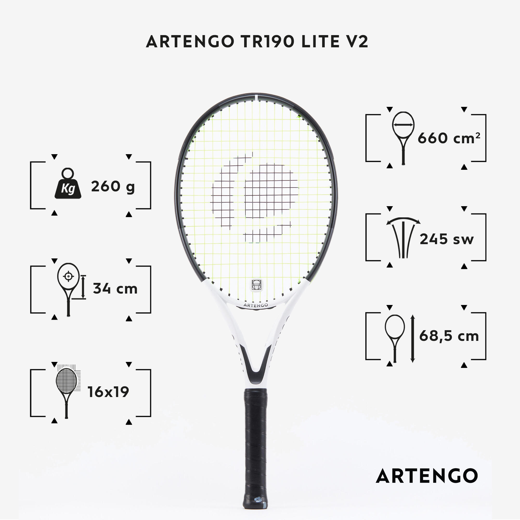 راکت تنیس بزرگسال آرتنگو مدل TR190 Lite V2