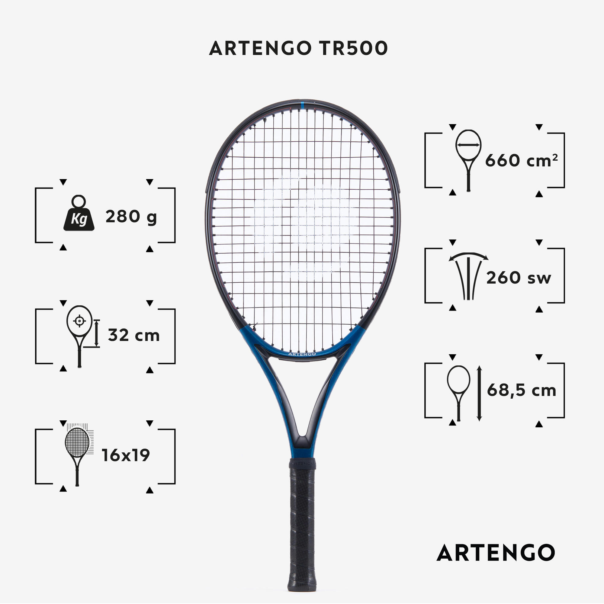 راکت تنیس بزرگسال آرتنگو مدل TR500 – وزن 280 گرم