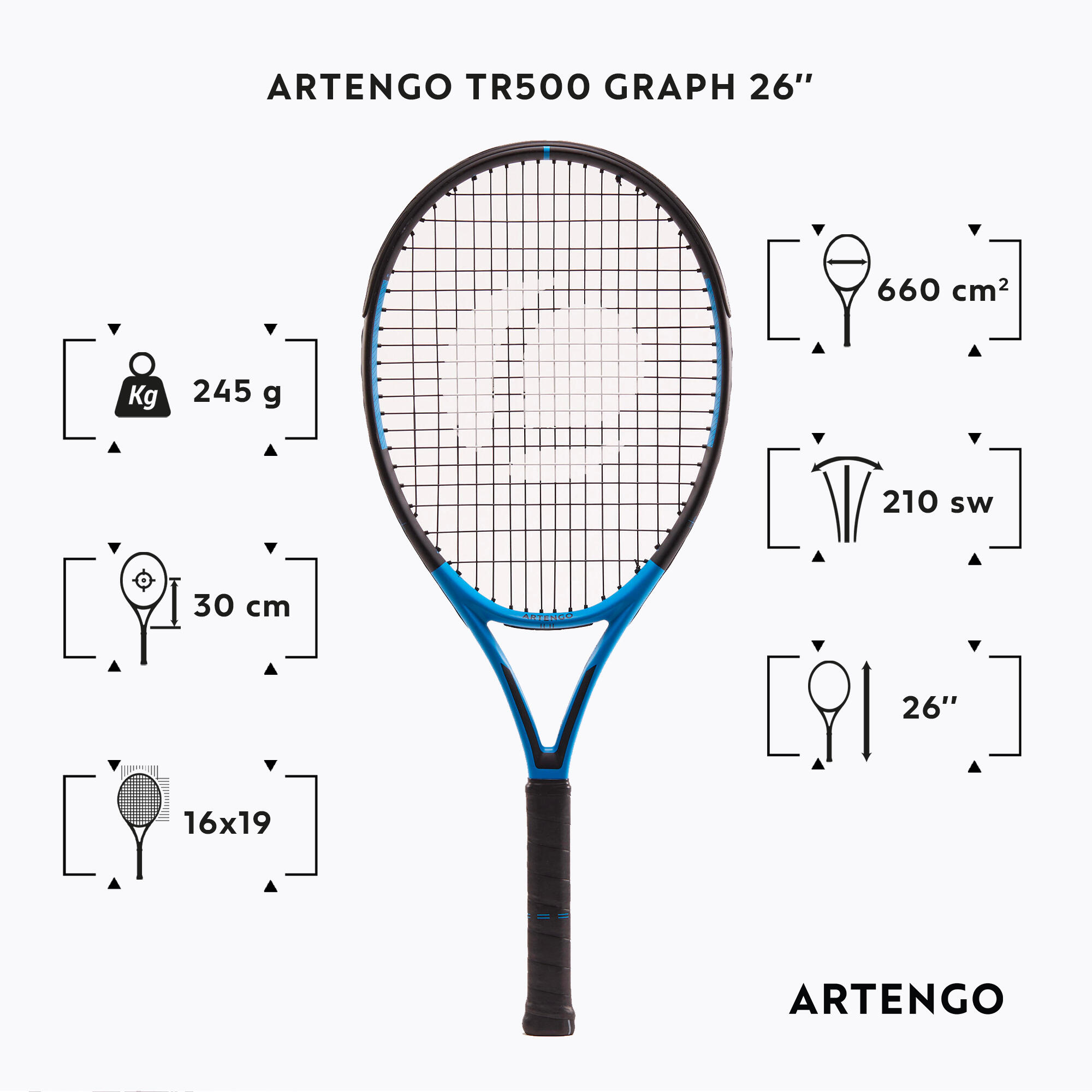 راکت تنیس کودک ARTENGO مدل TR500 Graph – سایز ۲۶ اینچ – آبی