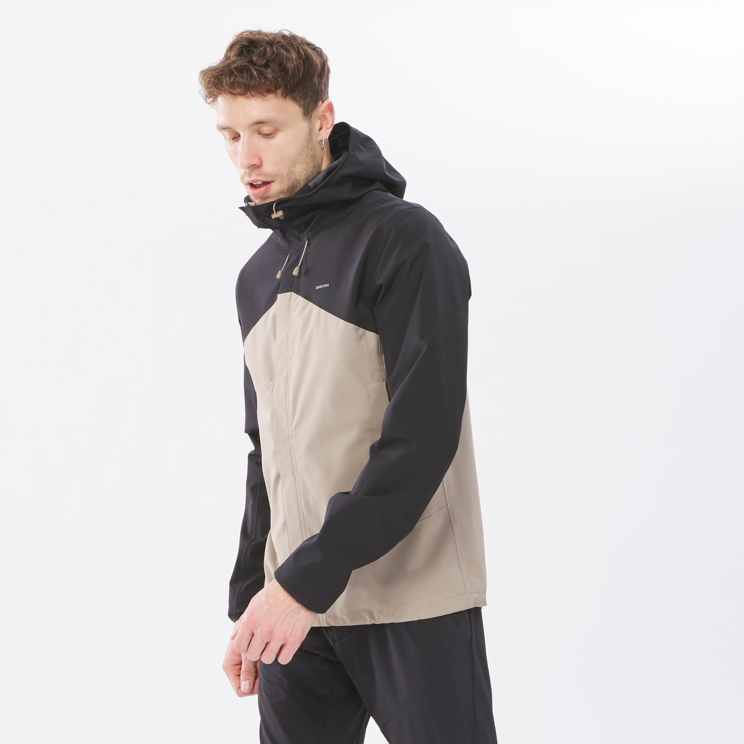 کاپشن بارانی مردانه فضای باز QUECHUA – مشکی/بژ – MH150