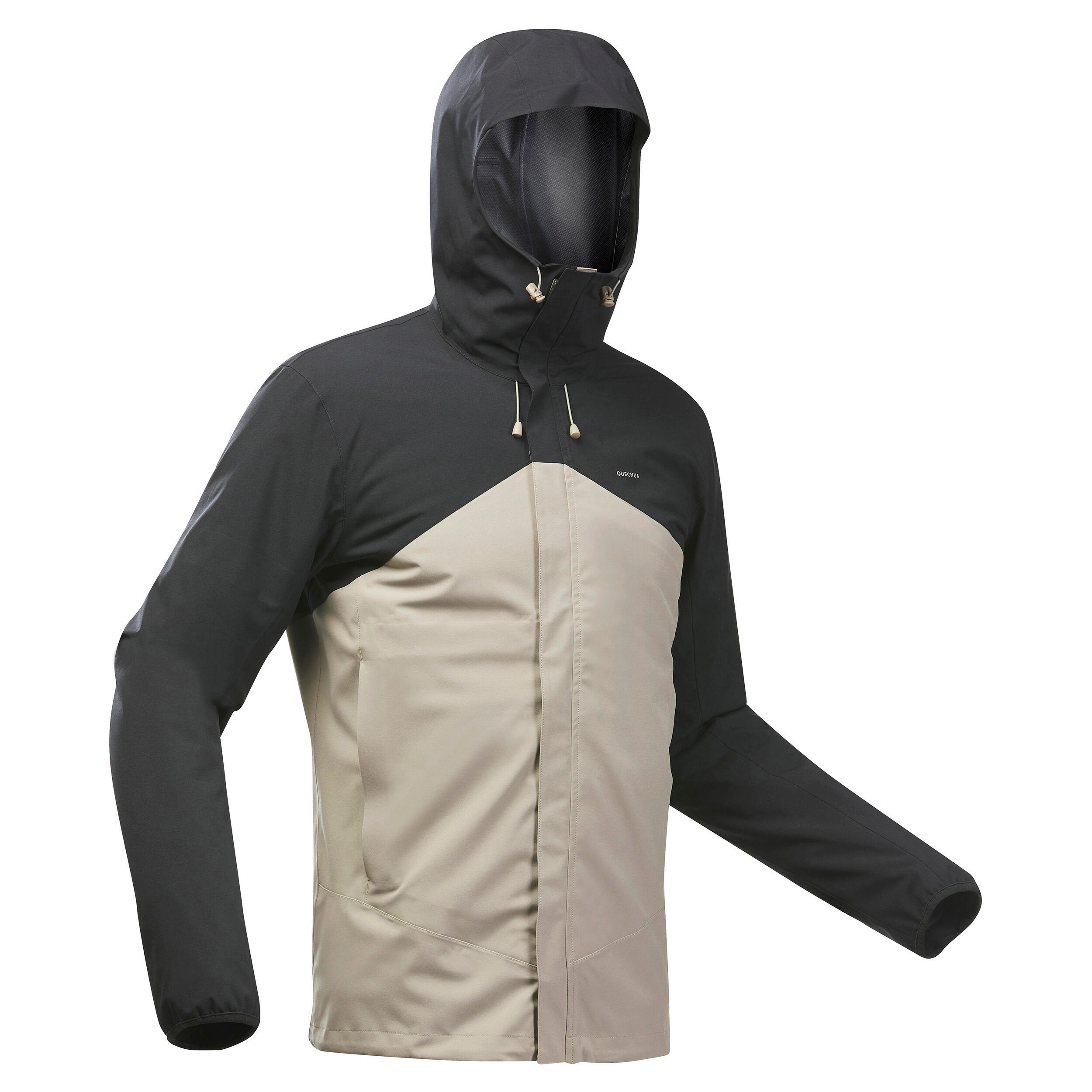 کاپشن بارانی مردانه فضای باز QUECHUA – مشکی/بژ – MH150
