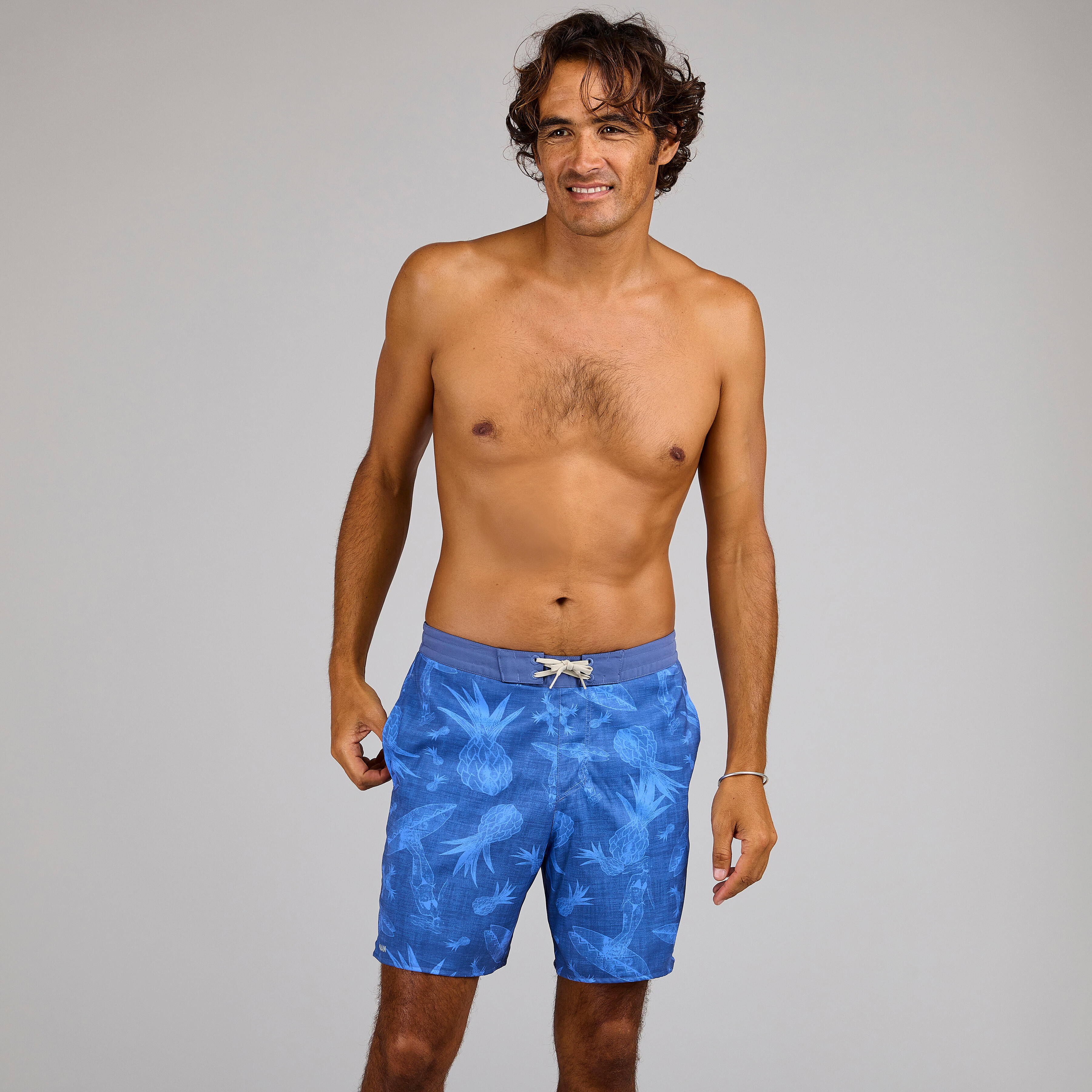 Erkek Uzun Deniz Şortu/Boardshort - Mavi - Desenli - LONG 100