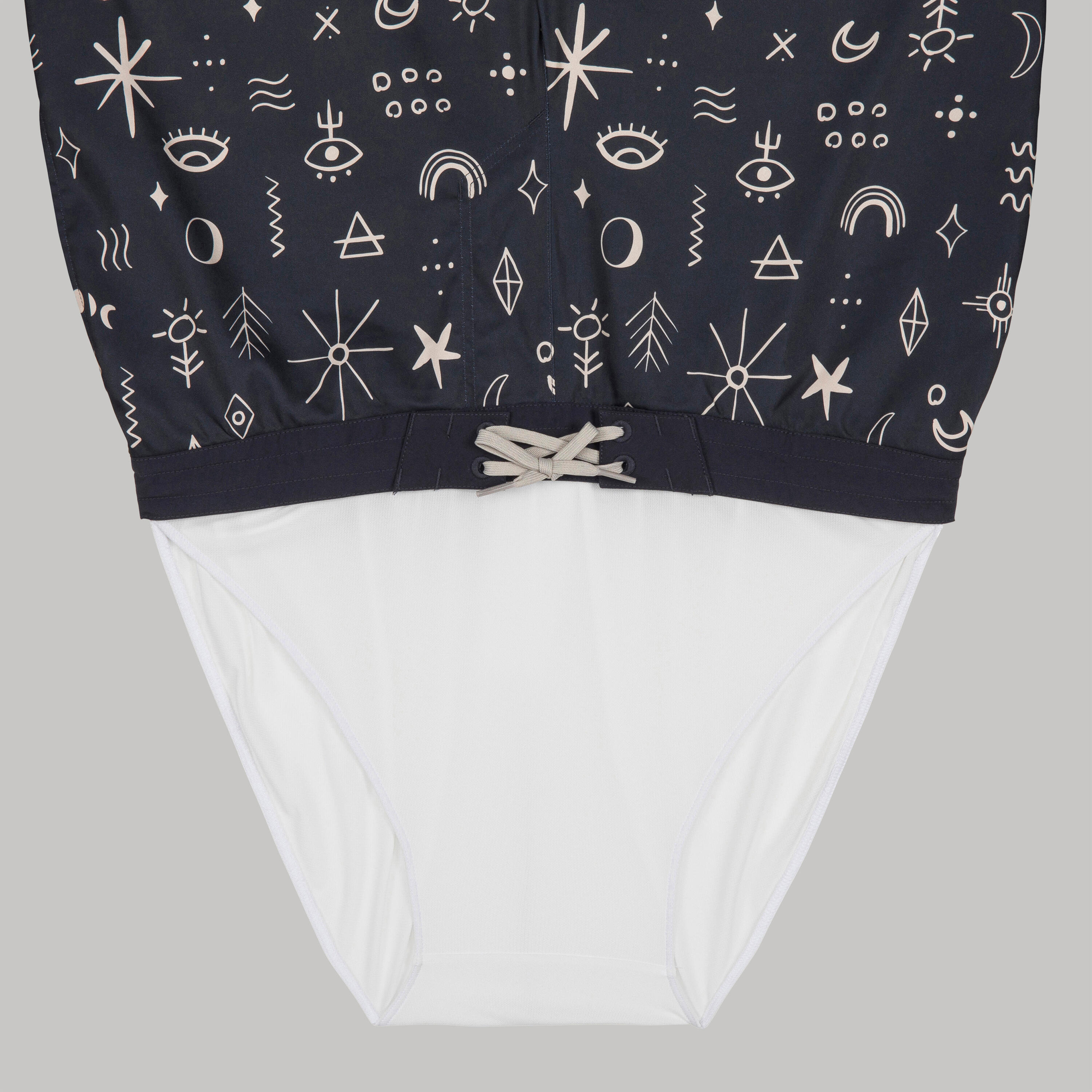Erkek Uzun Deniz Şortu/Boardshort - Siyah - Sembol Desenli - 100