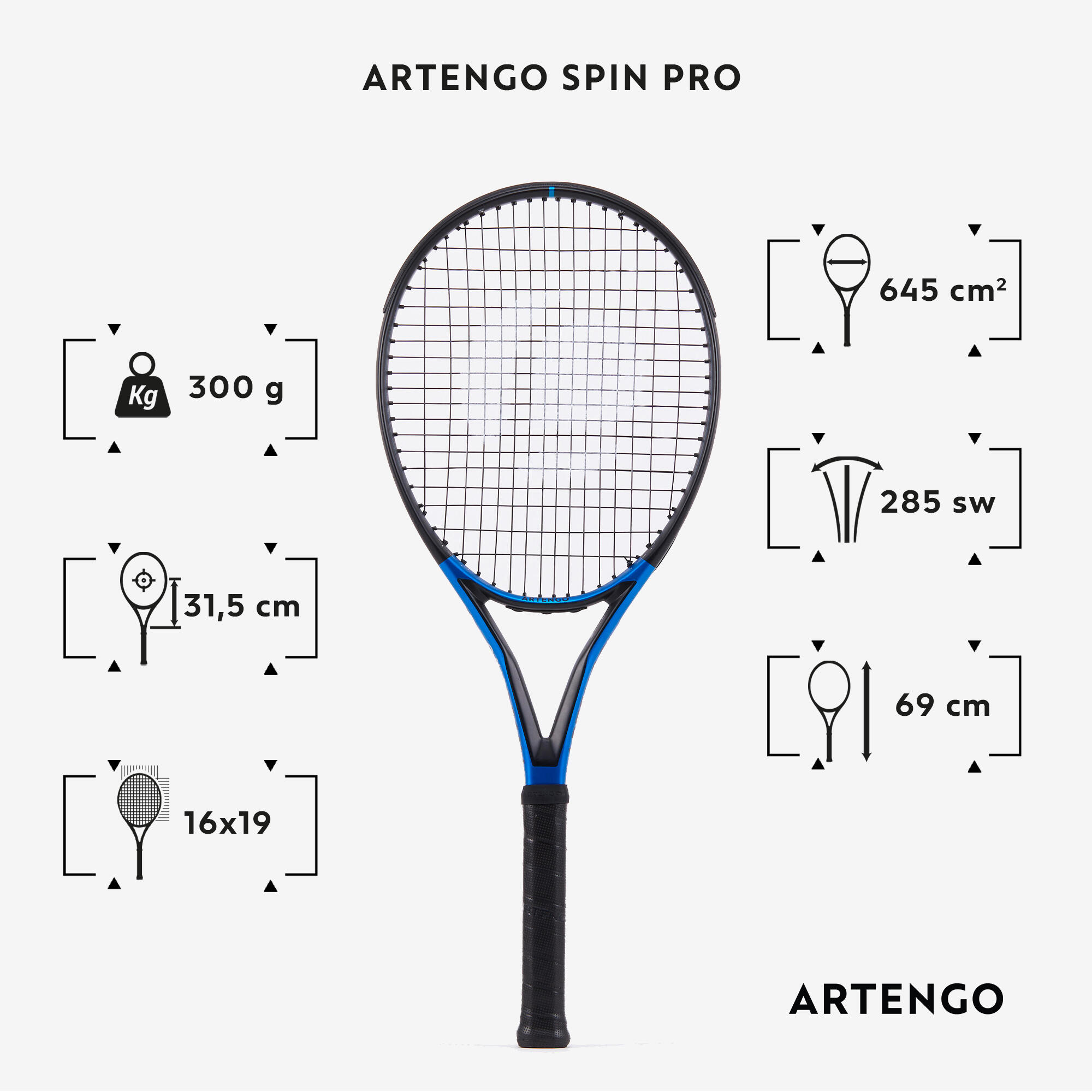 راکت تنیس بزرگسالان – 300 گرم – TR930 SPIN PRO-ARTENGO
