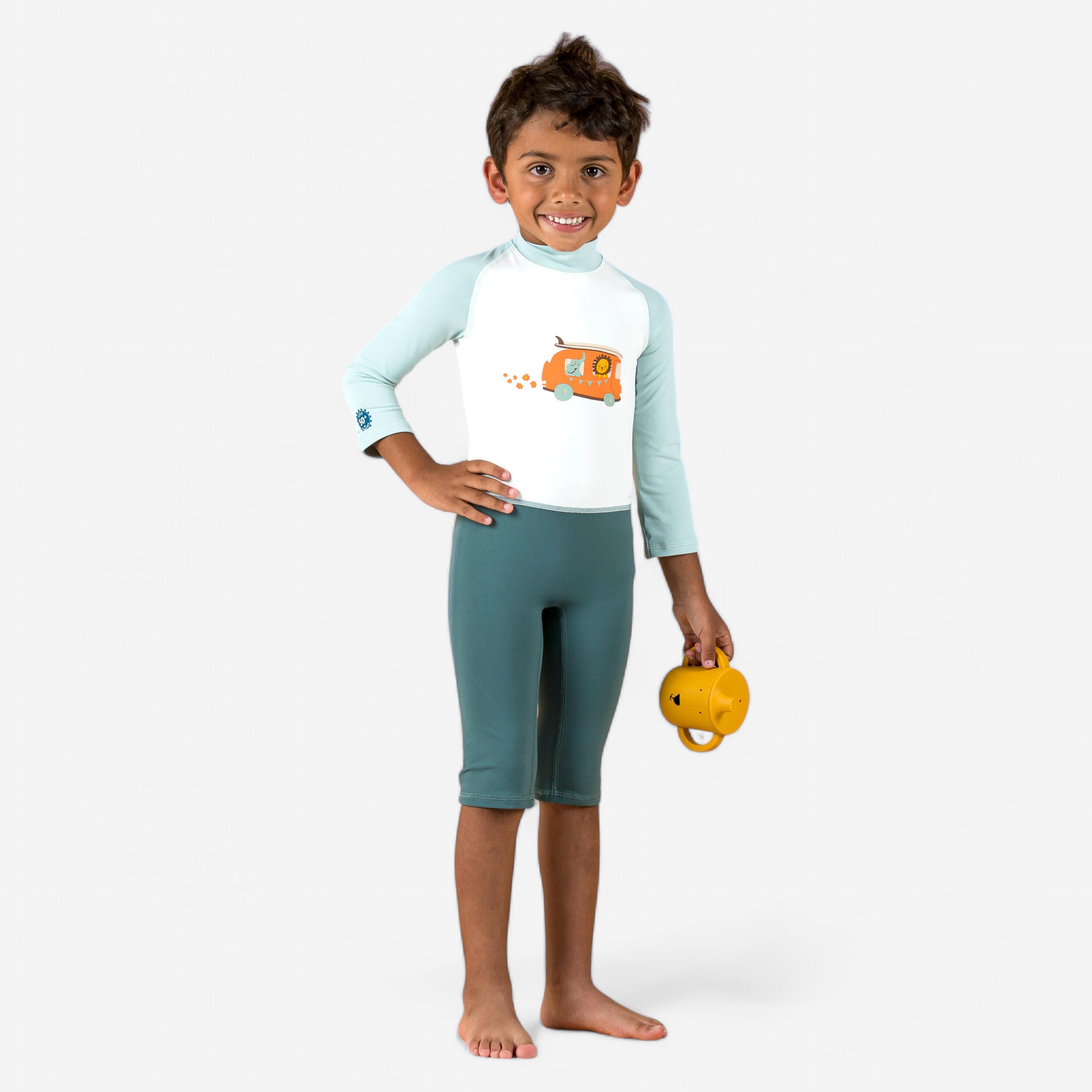 Bebek / Çocuk UV Korumalı Uzun Kollu Wetsuit - Baskılı / Mavi