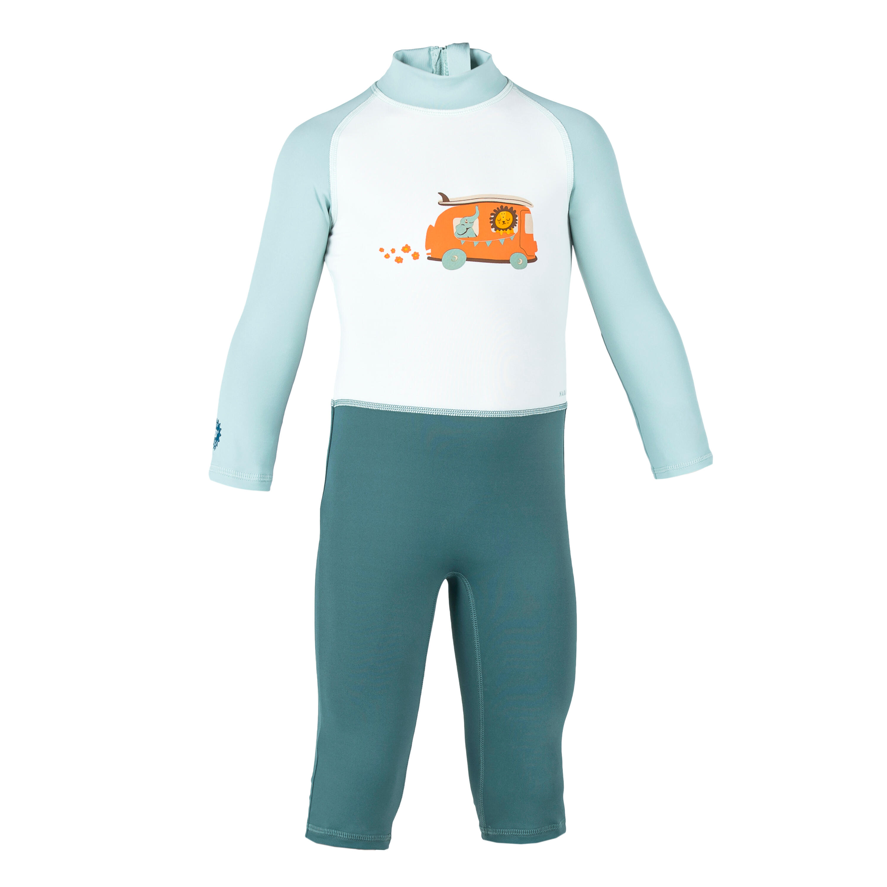 لباس شنا وت سوت آستین بلند ضد UV نوزاد و کودک آبی طرح دار Bebek / Çocuk UV Korumalı Uzun Kollu Wetsuit - Baskılı / Mavi