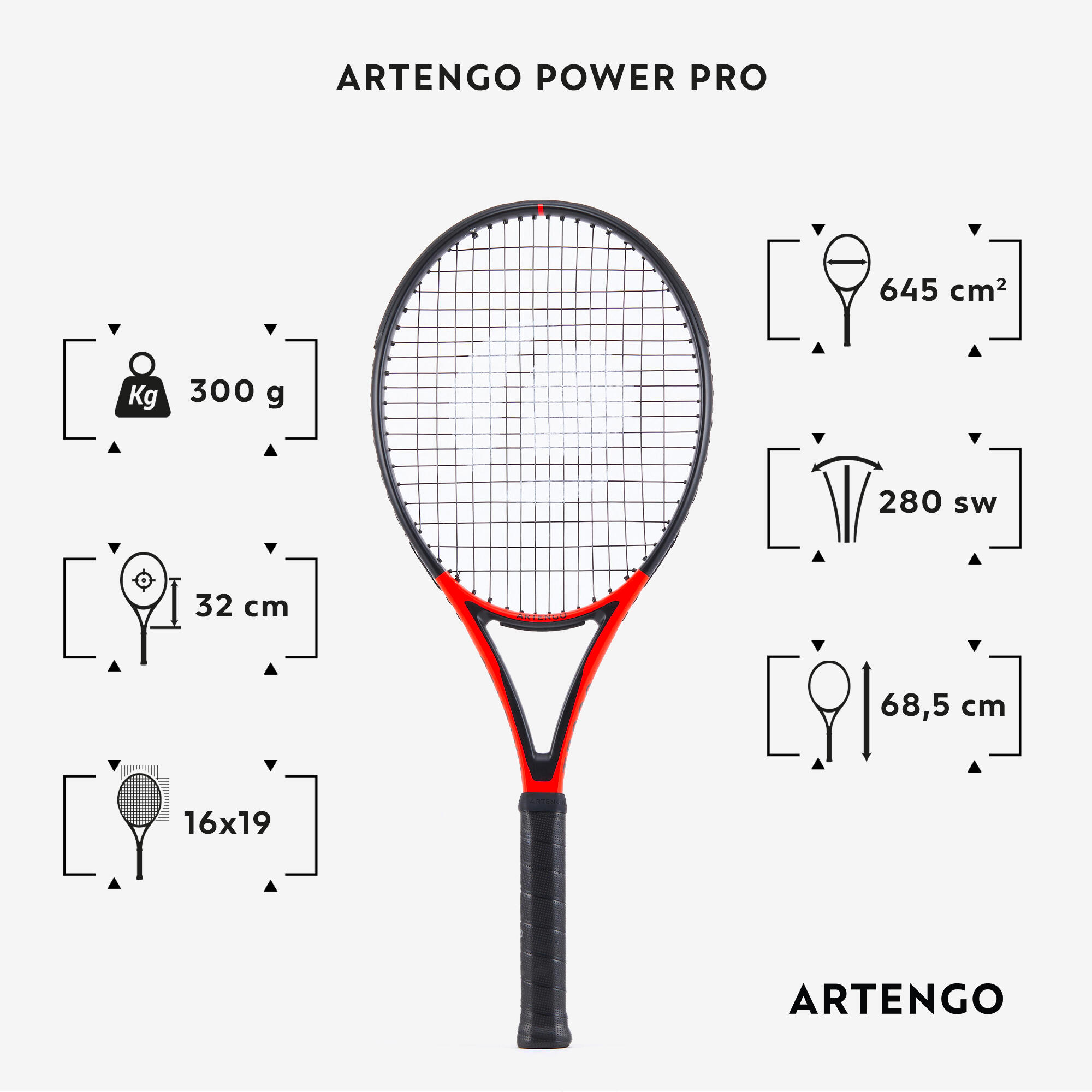 راکت تنیس بزرگسال – 300 گرم – TR990 Power Pro – ARTENGO