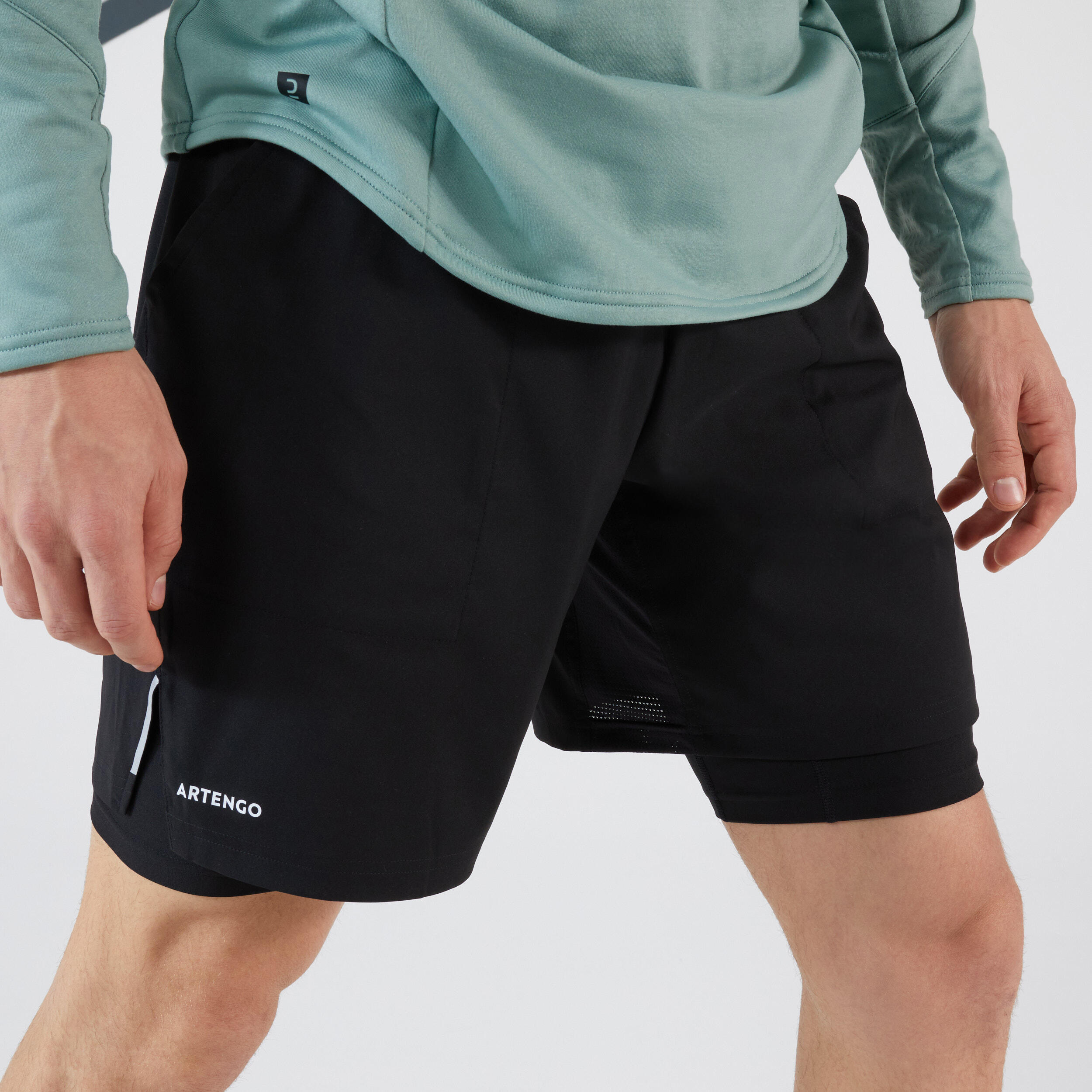Erkek 2'si 1 Arada Tenis Şortu - Siyah/Siyah - Artengo Thermic