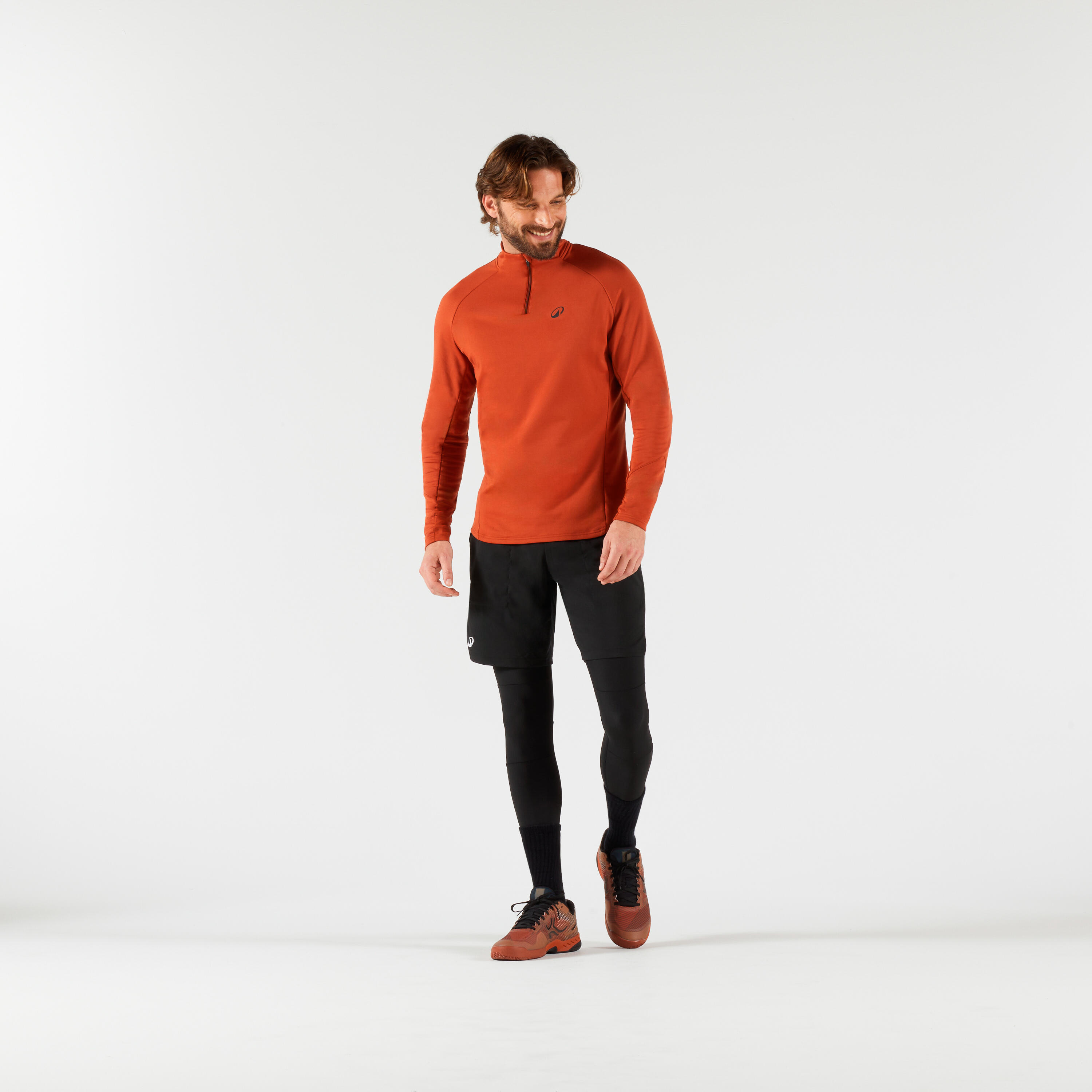 Erkek Uzun Kollu Yarım Fermuarlı Tenis Sweatshirtü - Terracotta Rengi - Thermic