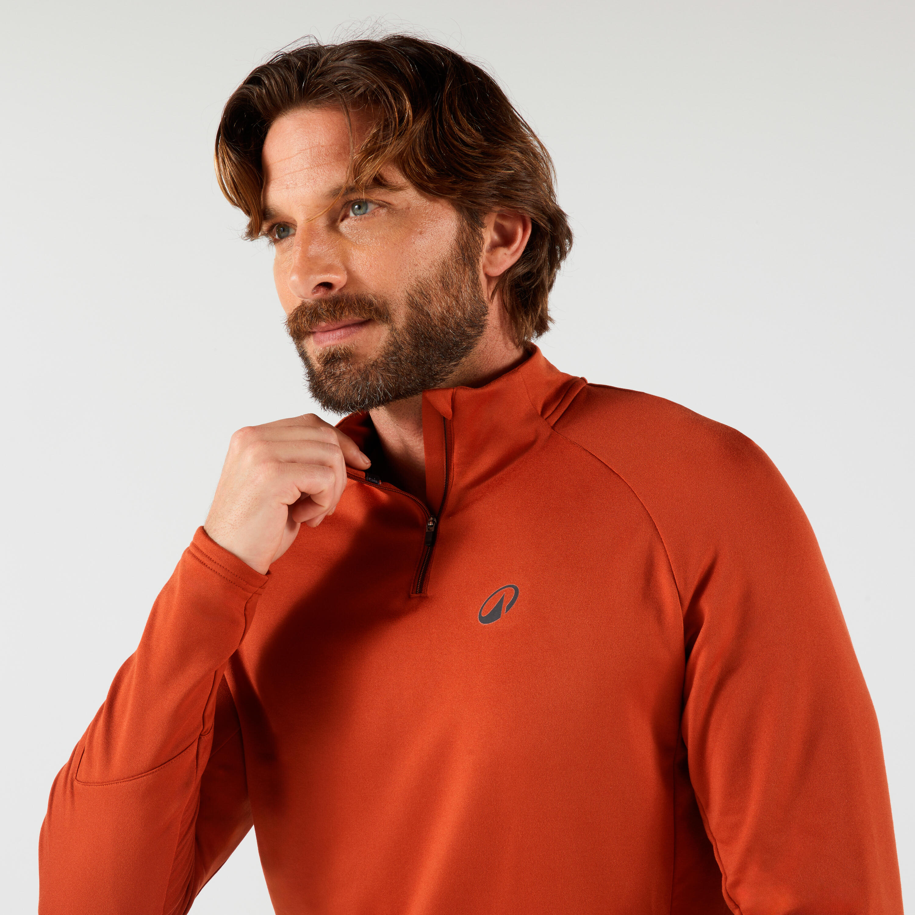 Erkek Uzun Kollu Yarım Fermuarlı Tenis Sweatshirtü - Terracotta Rengi - Thermic