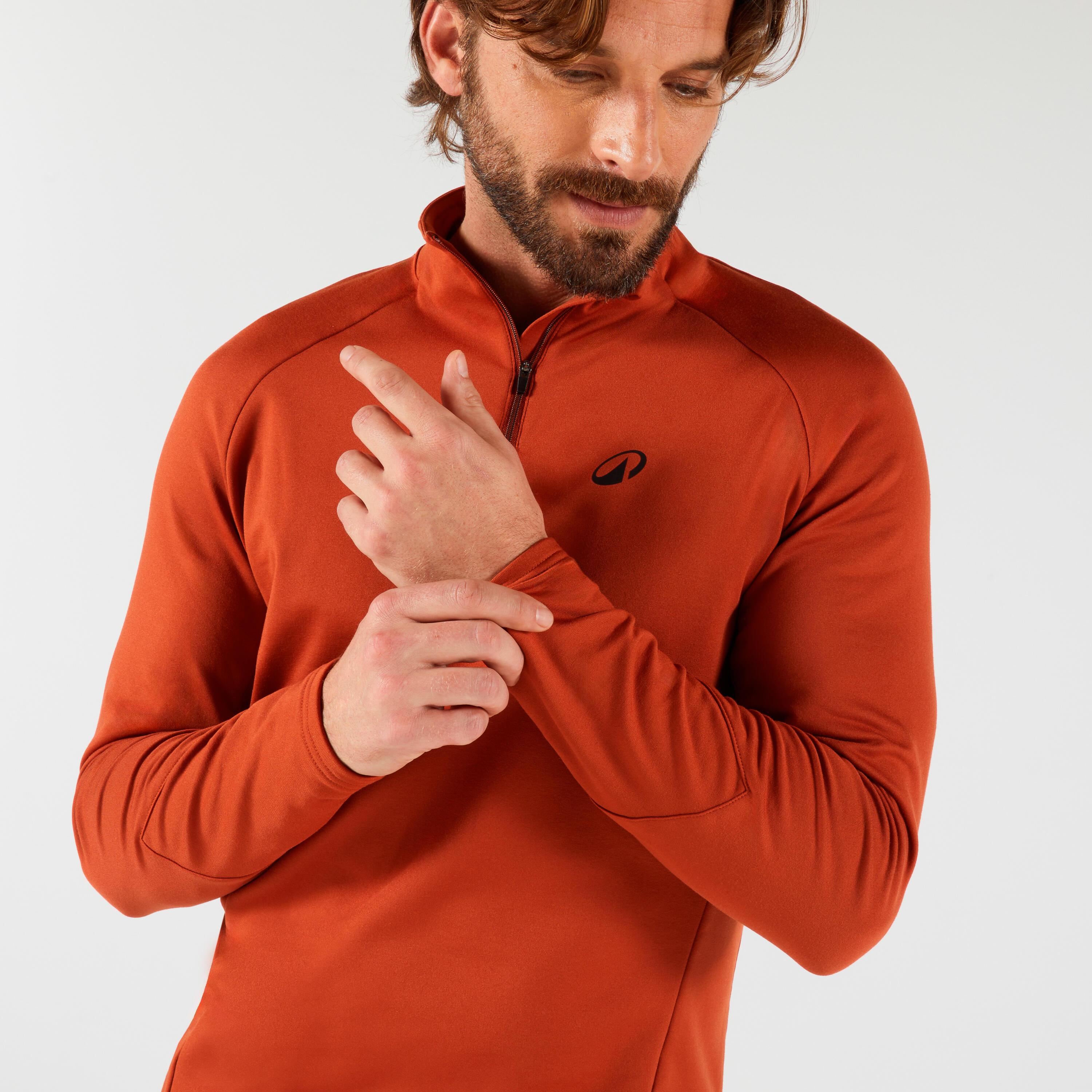 Erkek Uzun Kollu Yarım Fermuarlı Tenis Sweatshirtü - Terracotta Rengi - Thermic