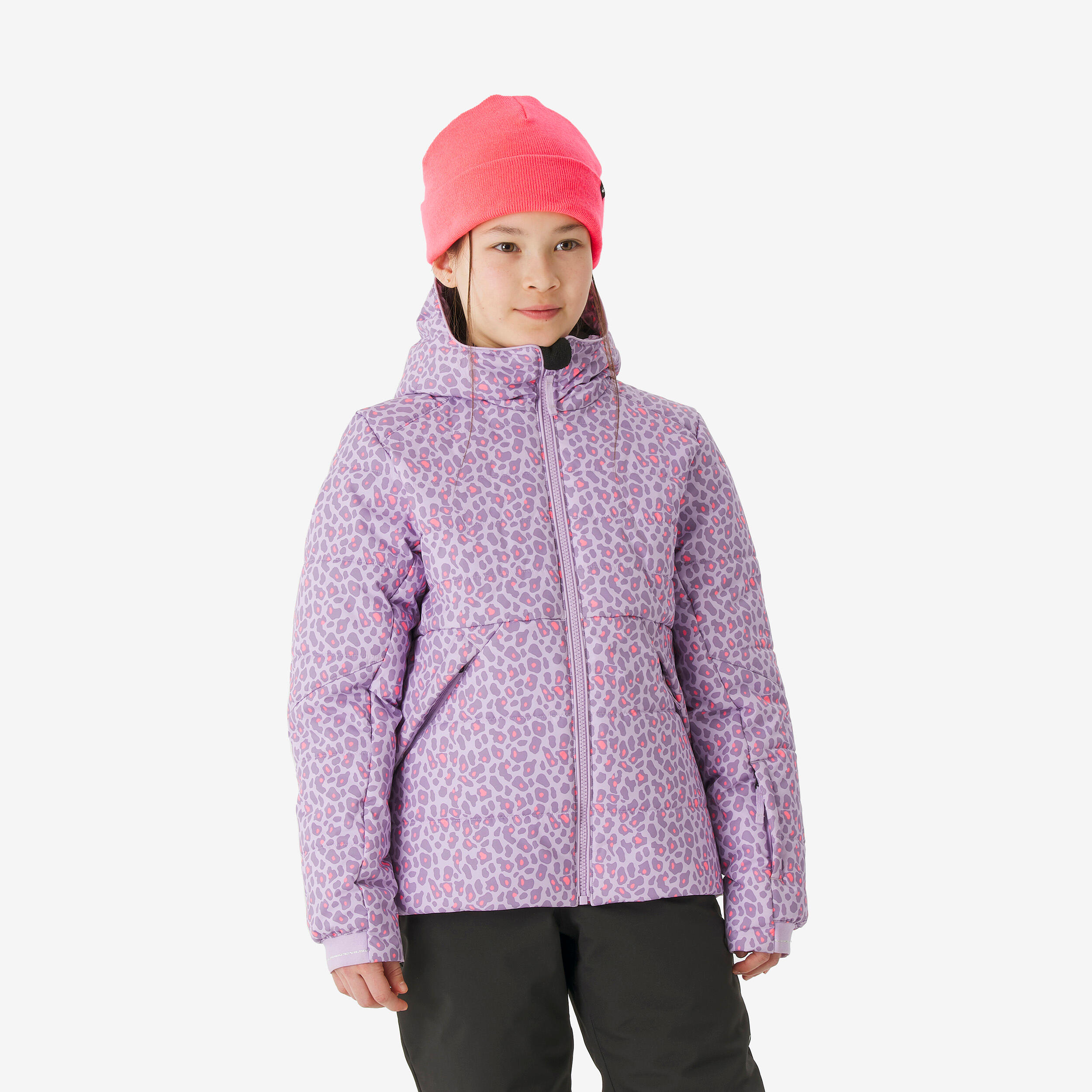 Çocuk Şişme Kayak Montu - 6/14 Yaş - Eflatun/Leopar Desenli - 100 Warm
